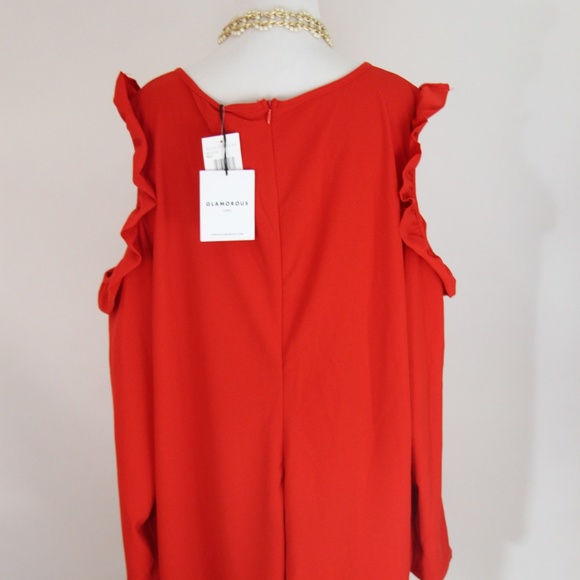GLAMOROUS CURVE NWT Red Cold Shoulder Dress - Picture 6 of 8